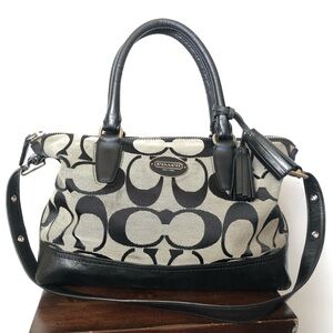 COACH Legacy Signature Black Satchel Bag Leather Canvas Purse